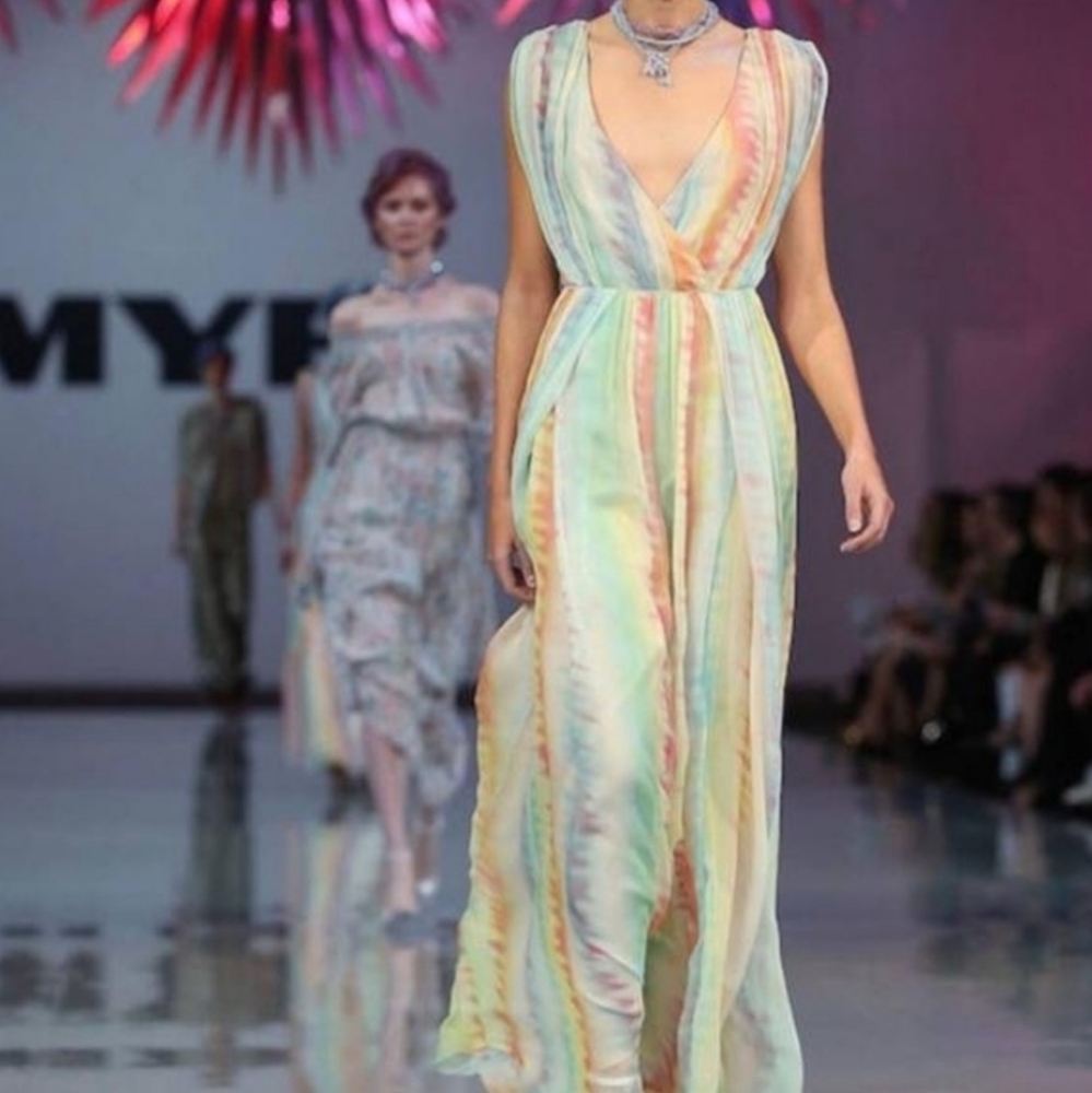 Pastel rainbow Grecian maxi dress from Anthropologie size 4